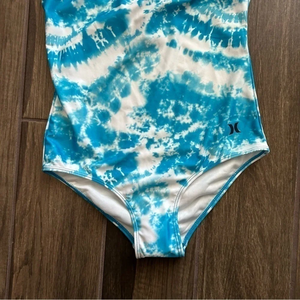 NWT Hurley Girls' Shoulder Tie One Piece Swimsuit in Blue Lagoon Sz L